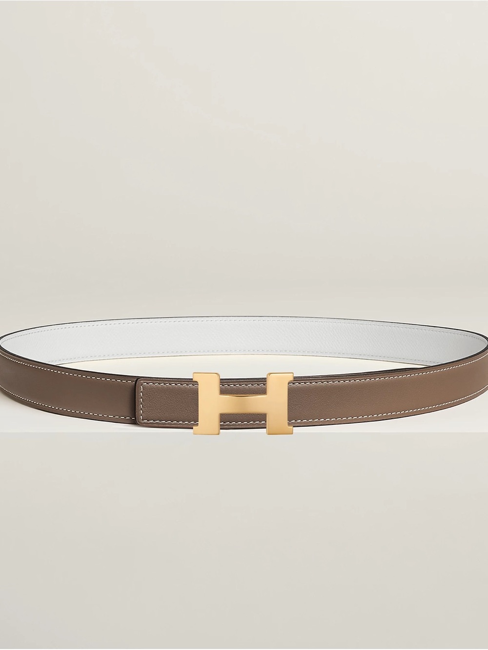 Hermès Mini Constance H belt buckle & Reversible leather strap 24 mm Taupe/blanc